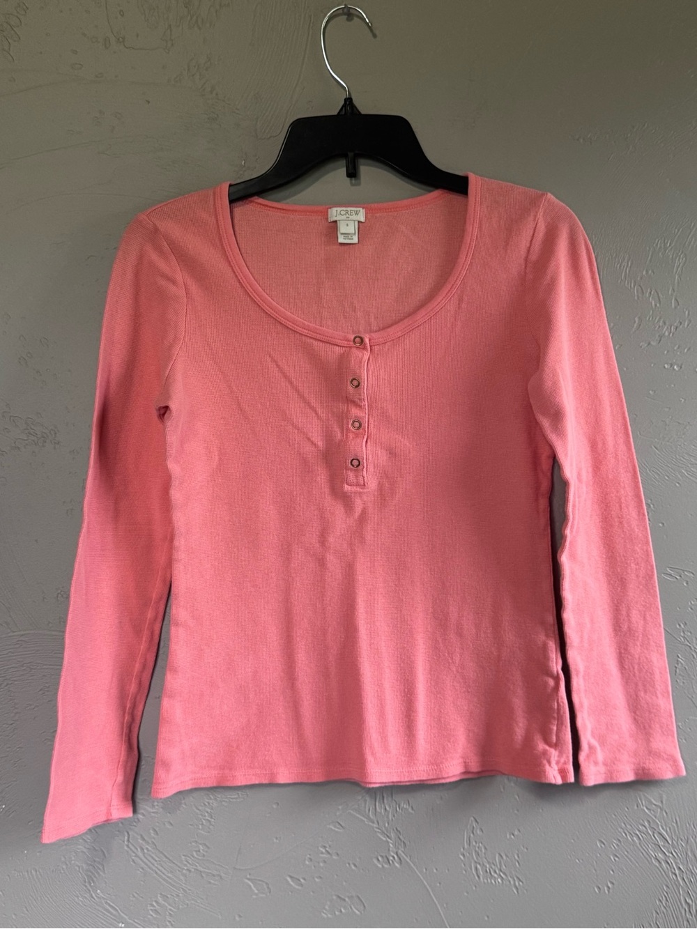 J. Crew 100% Cotton Coral Pink Long-Sleeve Henley Tee